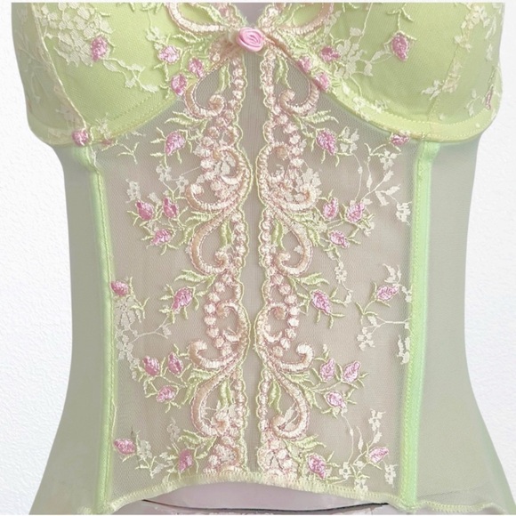 Y2K Fairycore Garden Fairy Embroidered Bustier Lime by Delicates SZ 36-38B/C - Picture 5 of 14